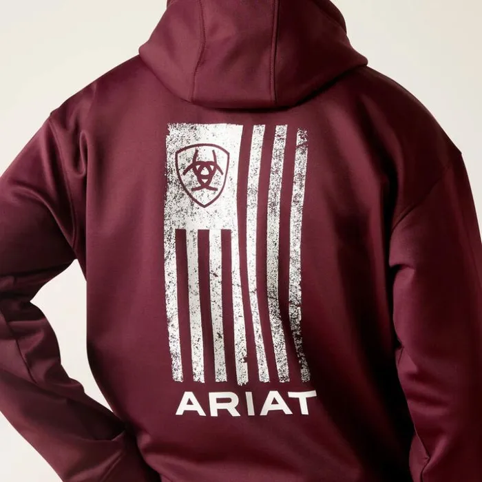 Sweatshirts and Hoodies Men Ariat Logo Tek Fleece Hoodie Malbec Heather