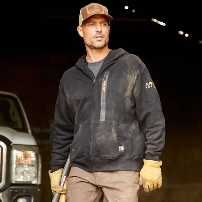 Sweatshirts and Hoodies Men Ariat Rebar Workman Full Zip Hoodie Black