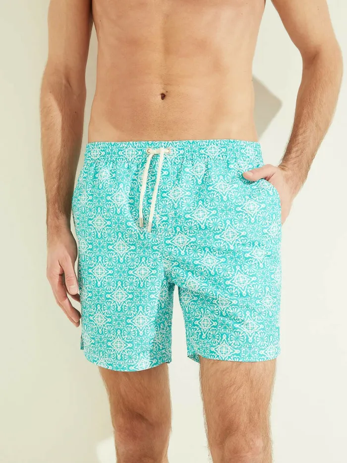 Swim Mosaic Swim Trunks Aqua Tiles GUESS Men