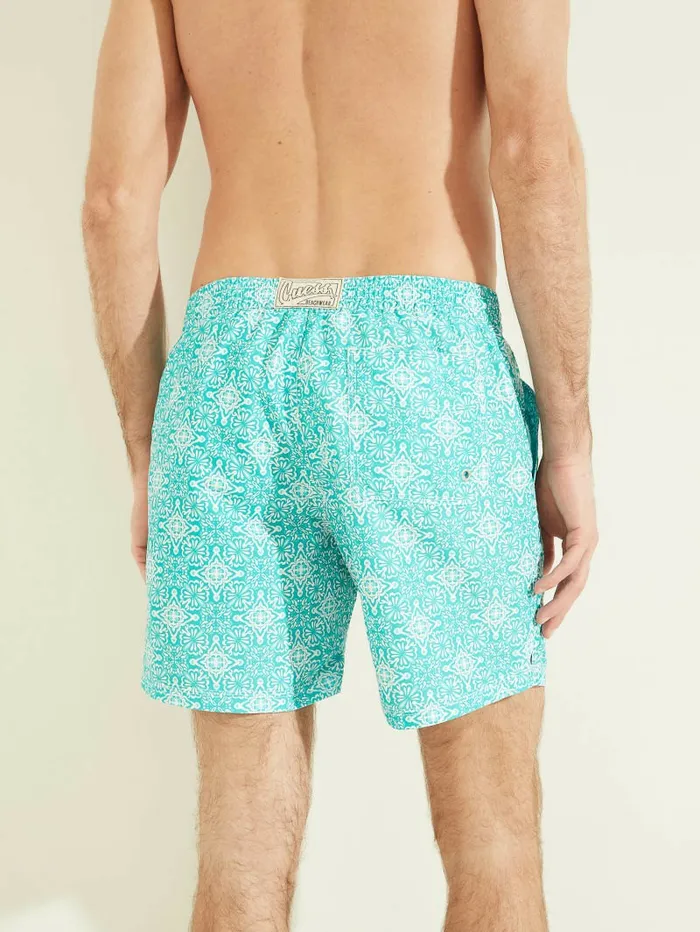 Swim Mosaic Swim Trunks Aqua Tiles GUESS Men