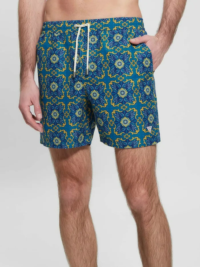 Swim Mosaic Swim Trunks GoldBlue Chain 8211 GUESS Men
