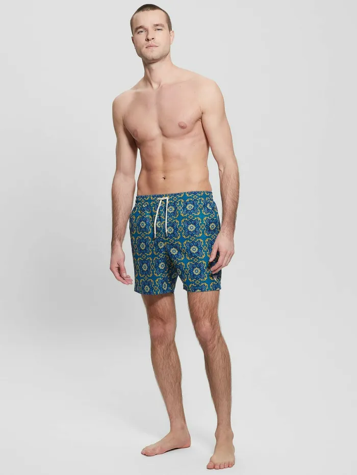 Swim Mosaic Swim Trunks GoldBlue Chain 8211 GUESS Men Swim Mosaic Swim Trunks GoldBlue Chain 8211 GUESS Men