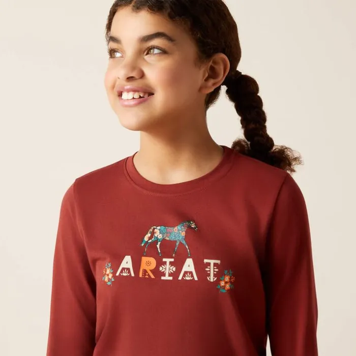 TShirts and Polos Kids Ariat Blossom Pony TShirt Fired Brick TShirts and Polos Kids Ariat Blossom Pony TShirt Fired Brick