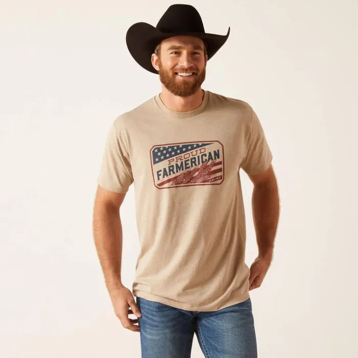 TShirts and Polos Men Ariat Ariat Farmerican TShirt Oatmeal Heather