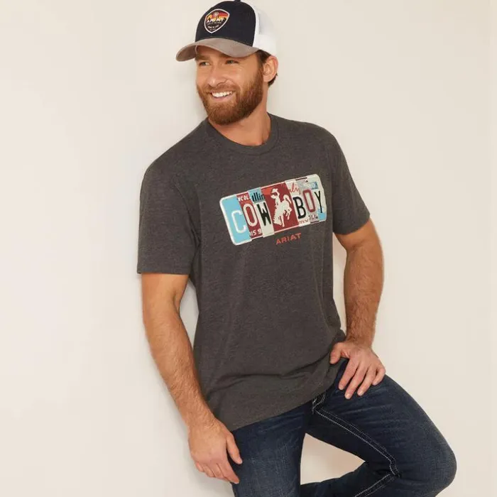 TShirts and Polos Men Ariat Ariat License Plate Cowboy TShirt Charcoal Heather