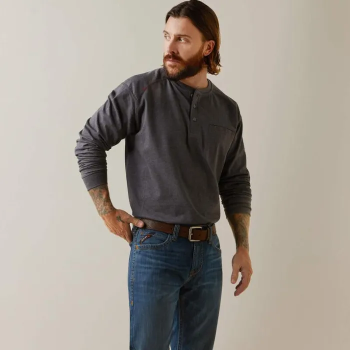 TShirts and Polos Men Ariat FR Air Refinery Row Graphic Henley Top Charcoal Heather