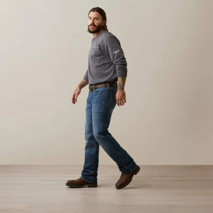 TShirts and Polos Men Ariat FR Air Refinery Row Graphic Henley Top Charcoal Heather
