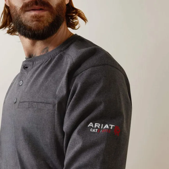 TShirts and Polos Men Ariat FR Air Refinery Row Graphic Henley Top Charcoal Heather