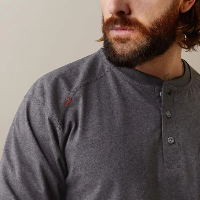 TShirts and Polos Men Ariat FR Air Refinery Row Graphic Henley Top Charcoal Heather