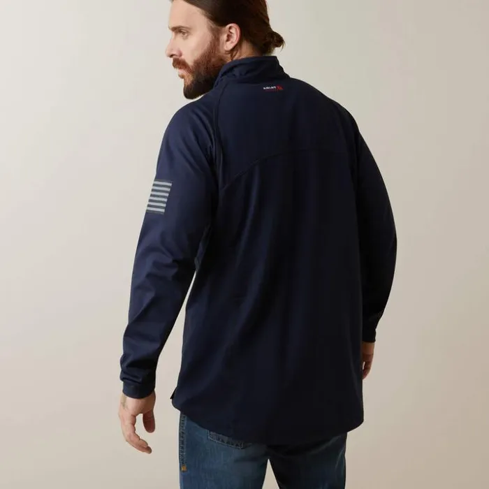 TShirts and Polos Men Ariat FR Combat Stretch Patriot 14 Zip Work Shirt Navy