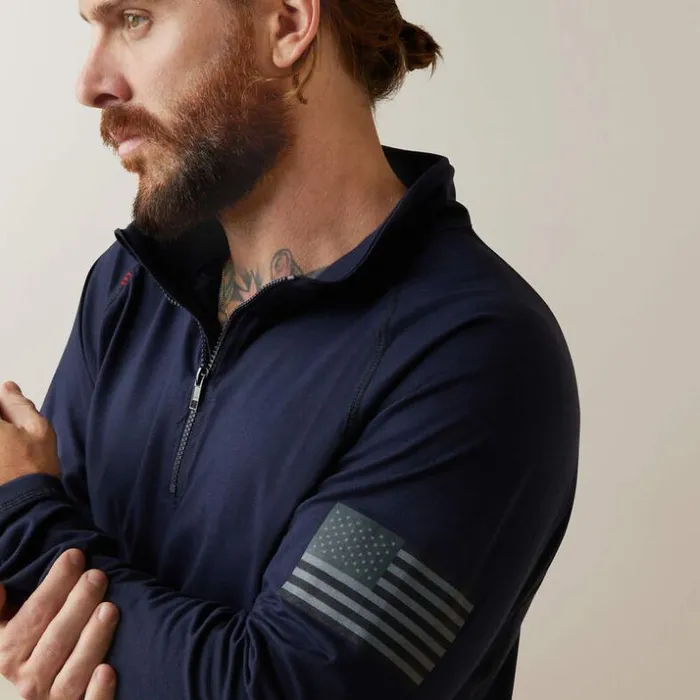 TShirts and Polos Men Ariat FR Combat Stretch Patriot 14 Zip Work Shirt Navy
