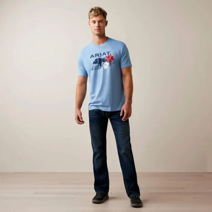 TShirts and Polos Men Ariat SurfBoarding Western Aloha TShirt Light Blue Heather