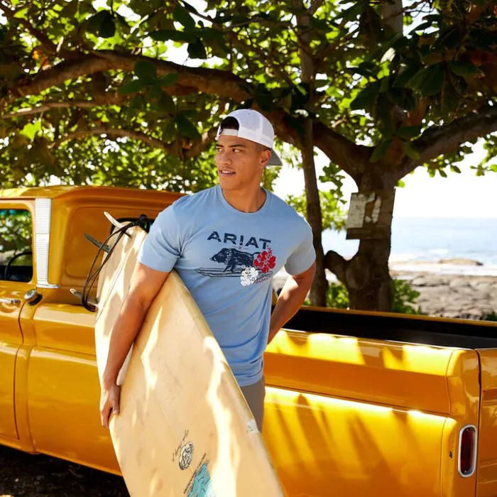 TShirts and Polos Men Ariat SurfBoarding Western Aloha TShirt Light Blue Heather