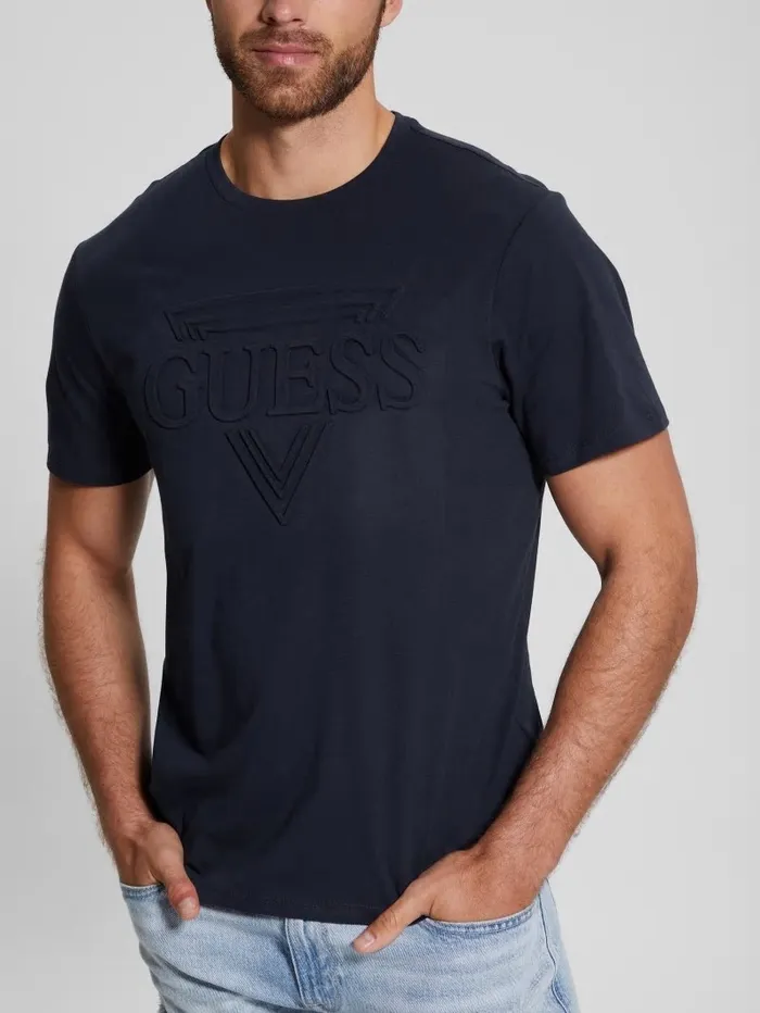 TShirts and Tanks GUESS Men Eco Embossed Logo Tee Bleu lgant