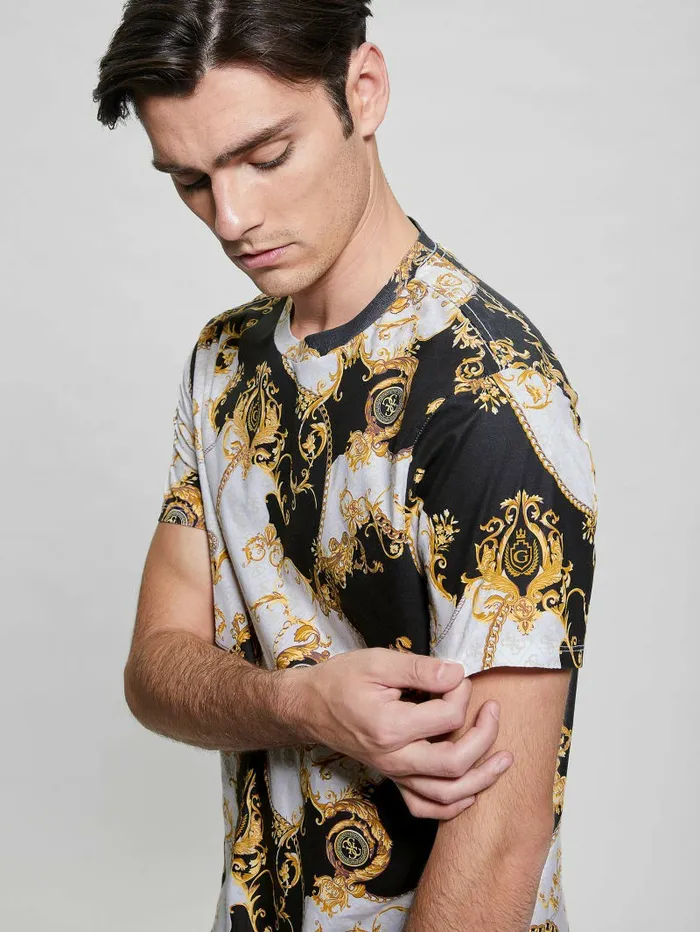 TShirts and Tanks GUESS Men Eco Quattro G Gold Chain Tee Pure White Multi