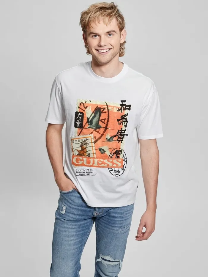 TShirts and Tanks GUESS Men Embroidered Arrival Date Tee Pure White