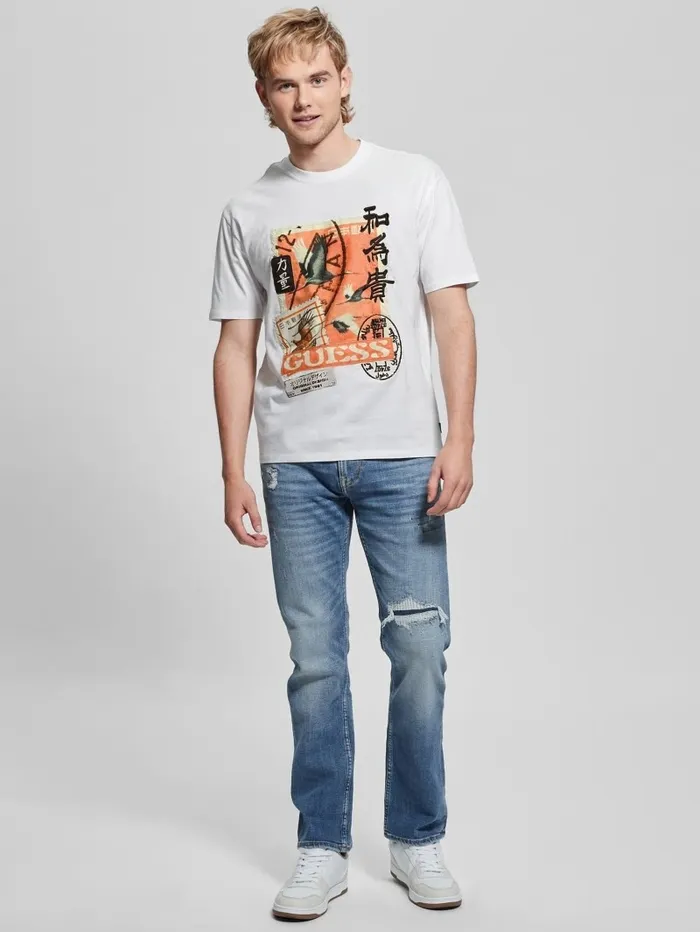 TShirts and Tanks GUESS Men Embroidered Arrival Date Tee Pure White TShirts and Tanks GUESS Men Embroidered Arrival Date Tee Pure White