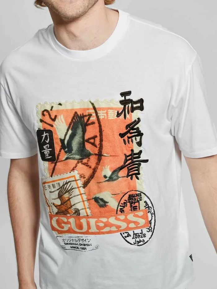 TShirts and Tanks GUESS Men Embroidered Arrival Date Tee Pure White TShirts and Tanks GUESS Men Embroidered Arrival Date Tee Pure White
