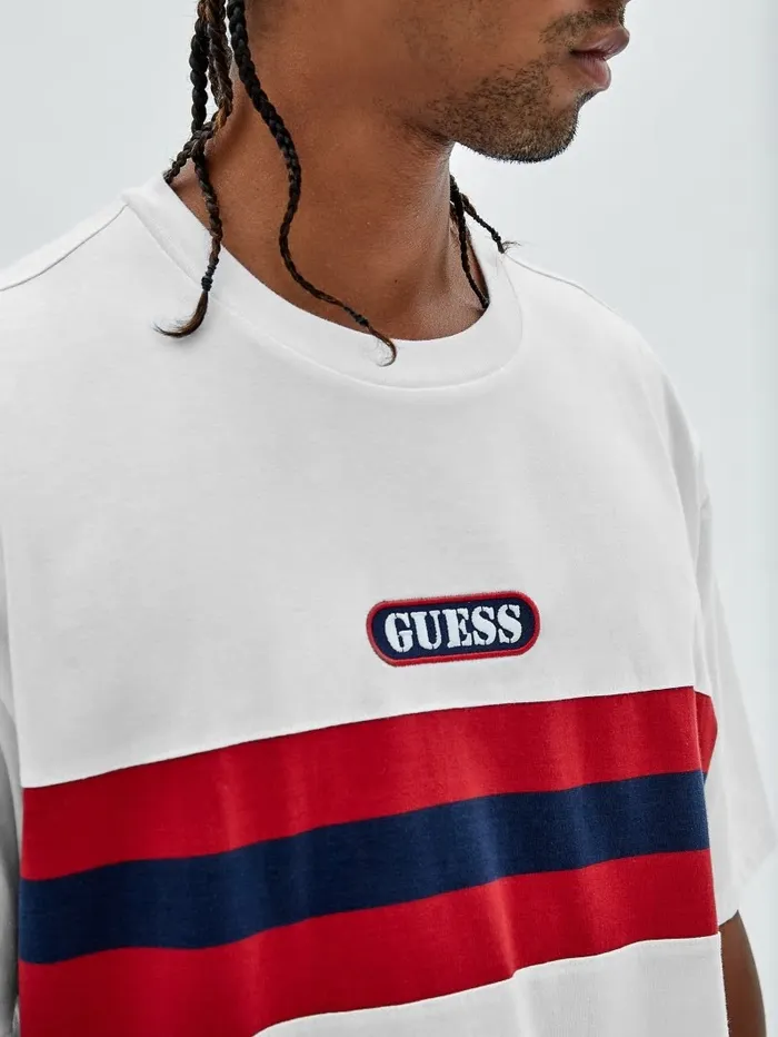 TShirts and Tanks GUESS Originals Varsity Striped Tee Pure White Multi 8211 GUESS Men