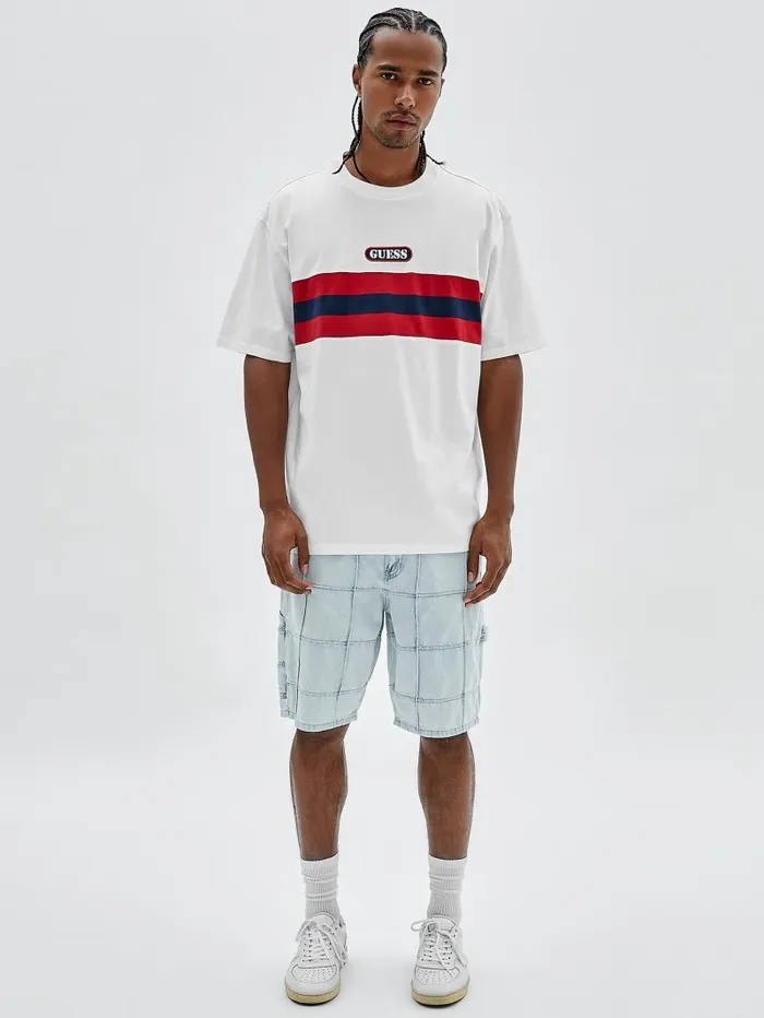 TShirts and Tanks GUESS Originals Varsity Striped Tee Pure White Multi 8211 GUESS Men