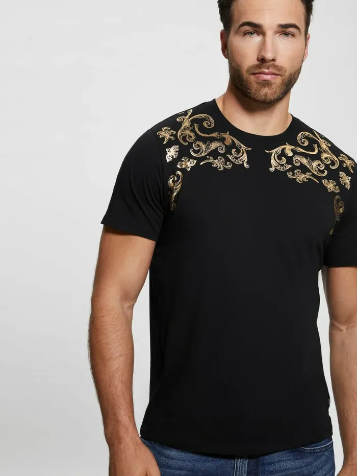 TShirts and Tanks Men Eco Metallic Baroque Tee Black GUESS TShirts and Tanks Men Eco Metallic Baroque Tee Black GUESS