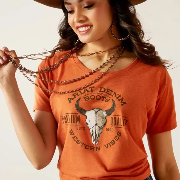 TShirts and Tops Women Ariat Ariat Bison Skull TShirt Adobe Heather TShirts and Tops Women Ariat Ariat Bison Skull TShirt Adobe Heather