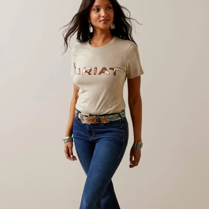 TShirts and Tops Women Ariat Ariat Cowhide Logo TShirt Oatmeal Heather