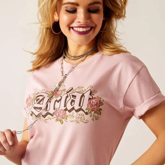 TShirts and Tops Women Ariat Ariat Gothic Florals TShirt Dusty Rose TShirts and Tops Women Ariat Ariat Gothic Florals TShirt Dusty Rose