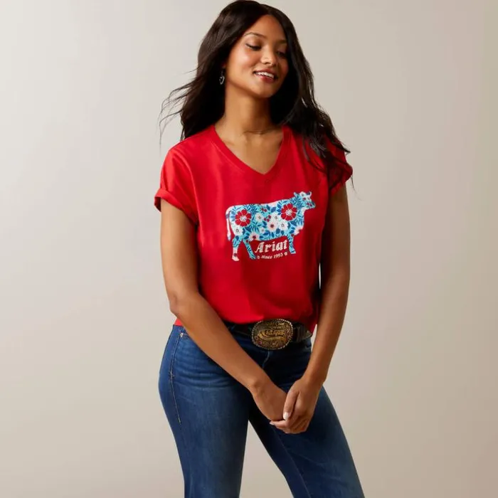 TShirts and Tops Women Ariat Flower Cow TShirt Equestrian Red