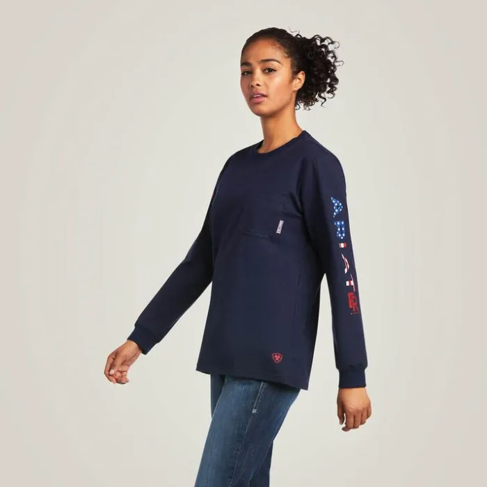 TShirts and Tops Women Ariat FR Stretch Logo TShirt Navyusa