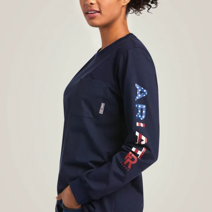 TShirts and Tops Women Ariat FR Stretch Logo TShirt Navyusa TShirts and Tops Women Ariat FR Stretch Logo TShirt Navyusa