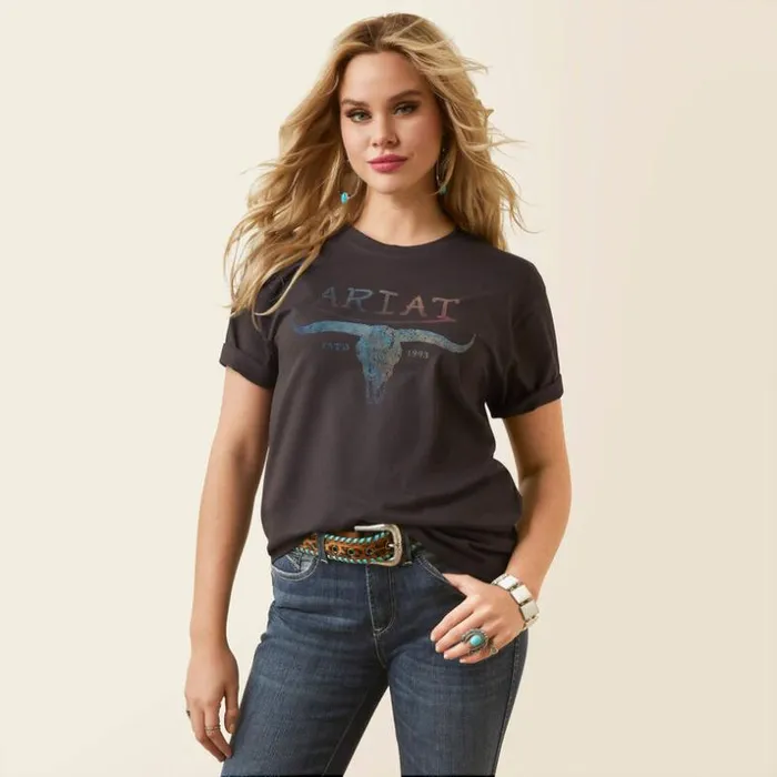 TShirts and Tops Women Ariat Patina Steer Tee Washed Black