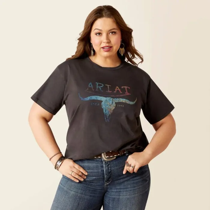 TShirts and Tops Women Ariat Patina Steer Tee Washed Black TShirts and Tops Women Ariat Patina Steer Tee Washed Black