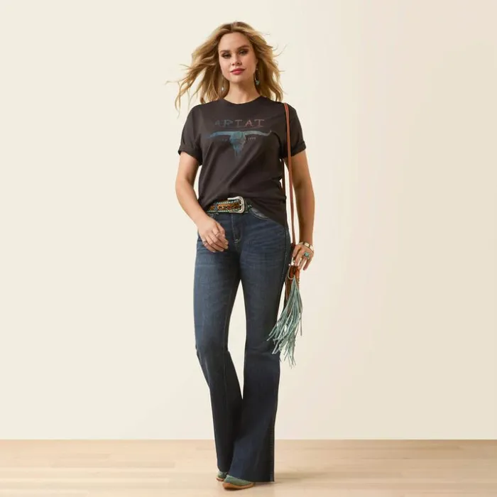 TShirts and Tops Women Ariat Patina Steer Tee Washed Black TShirts and Tops Women Ariat Patina Steer Tee Washed Black