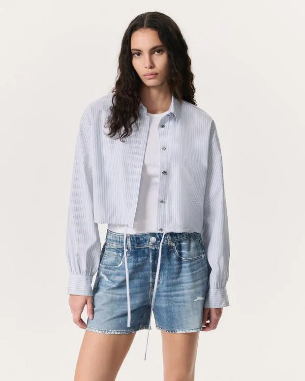 TShirts rag and bone Women Georgie Striped Cotton Poplin Shirt Fog Stripe