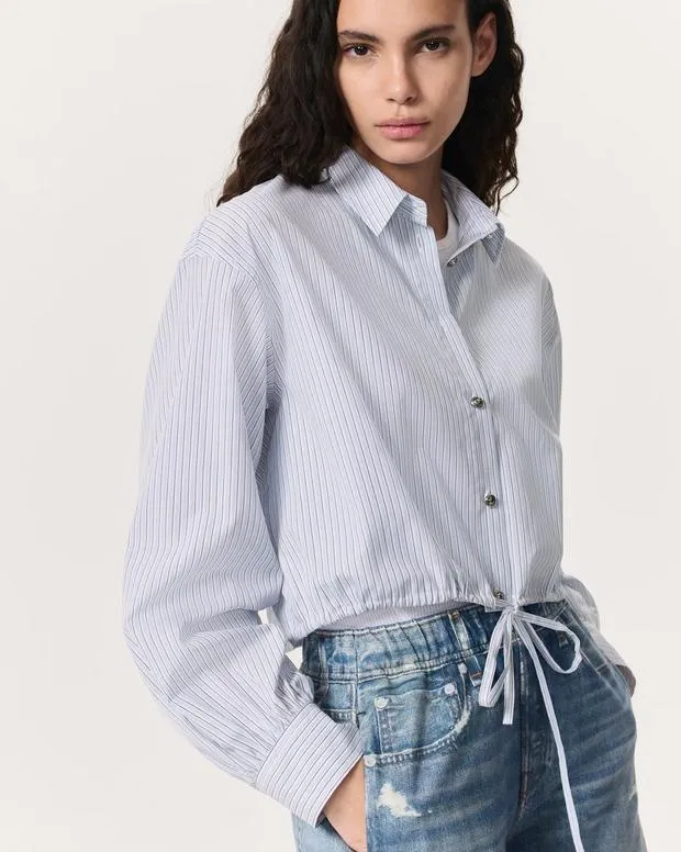 TShirts rag and bone Women Georgie Striped Cotton Poplin Shirt Fog Stripe
