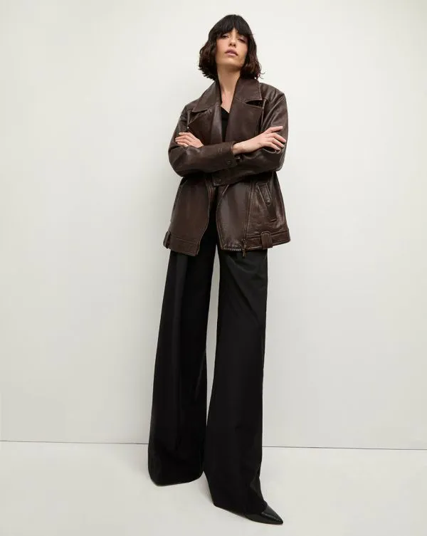 Thandie Leather Dickey Jacket Dark Chocolate Women Veronica Beard Jackets and Outerwear Thandie Leather Dickey Jacket Dark Chocolate Women Veronica Beard Jackets and Outerwear