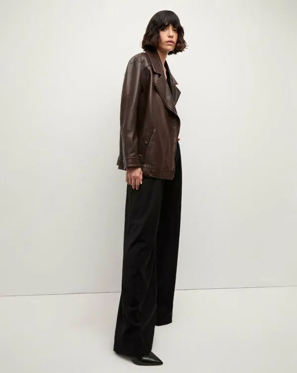 Thandie Leather Dickey Jacket Dark Chocolate Women Veronica Beard Jackets and Outerwear Thandie Leather Dickey Jacket Dark Chocolate Women Veronica Beard Jackets and Outerwear