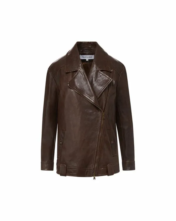 Thandie Leather Dickey Jacket Dark Chocolate Women Veronica Beard Jackets and Outerwear Thandie Leather Dickey Jacket Dark Chocolate Women Veronica Beard Jackets and Outerwear