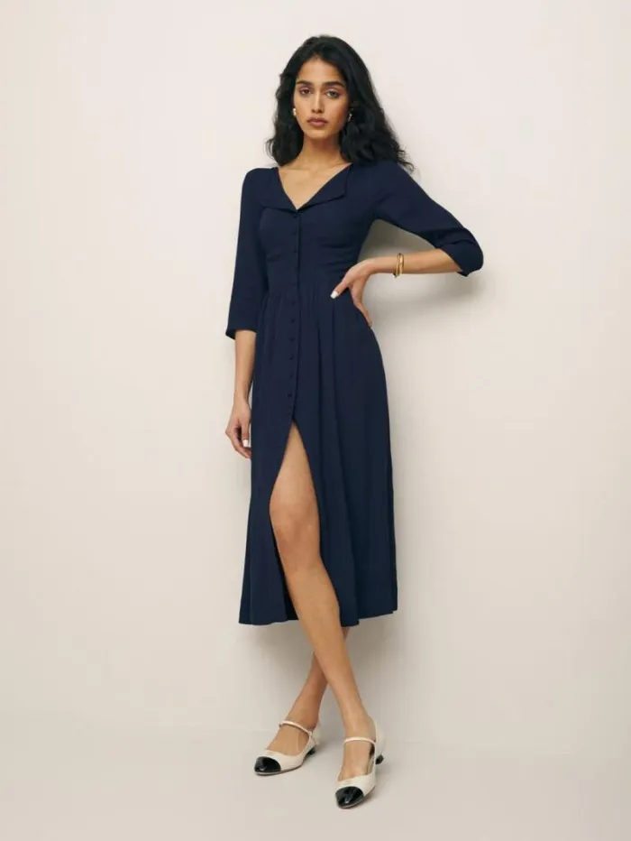 The Reformation Adair Dress Navy 8211 Clothing