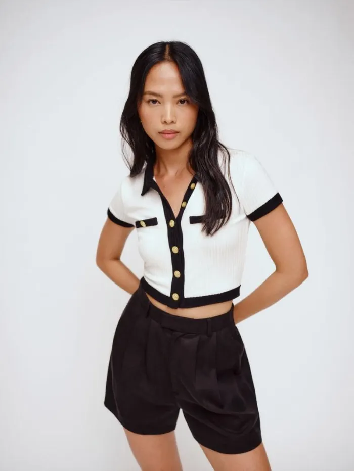 The Reformation Aminara Knit Top Whiteblack 8211 Clothing