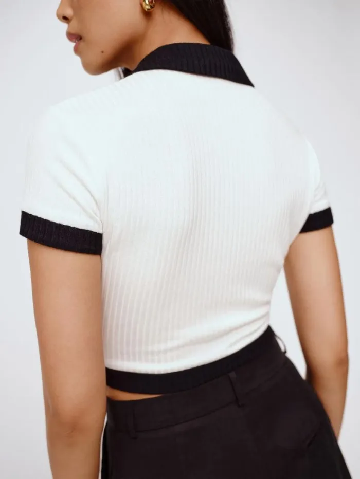 The Reformation Aminara Knit Top Whiteblack 8211 Clothing