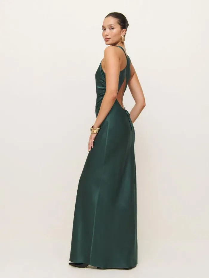 The Reformation Anaiis Silk Dress Forest 8211 Weddings