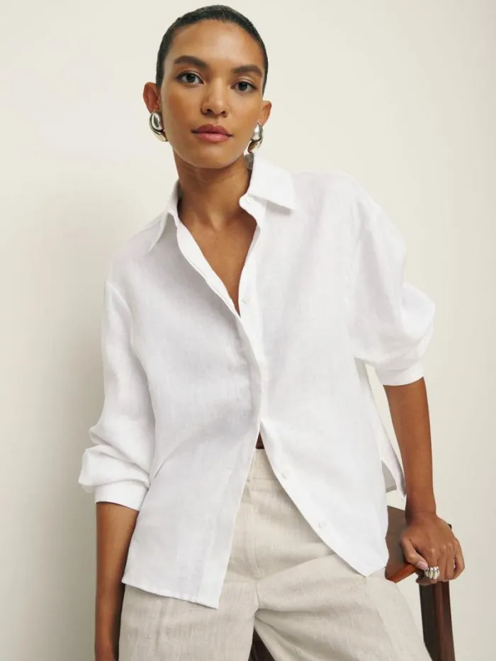 The Reformation Andy Oversized Linen Shirt White 8211 Clothing