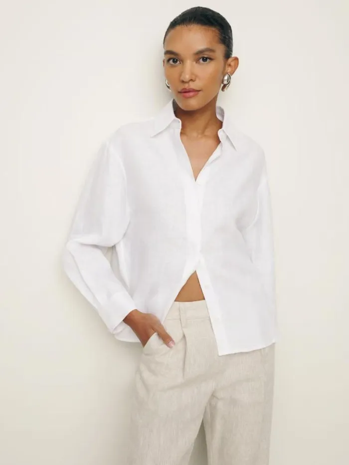The Reformation Andy Oversized Linen Shirt White 8211 Clothing