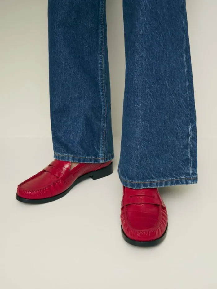 The Reformation Ani Ruched Loafer Red Croc 8211 Shoes