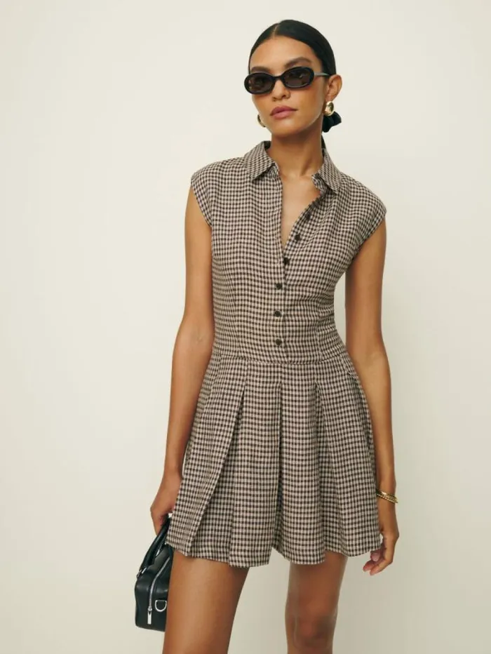 The Reformation Arella Linen Dress Tartine Check 8211 Clothing