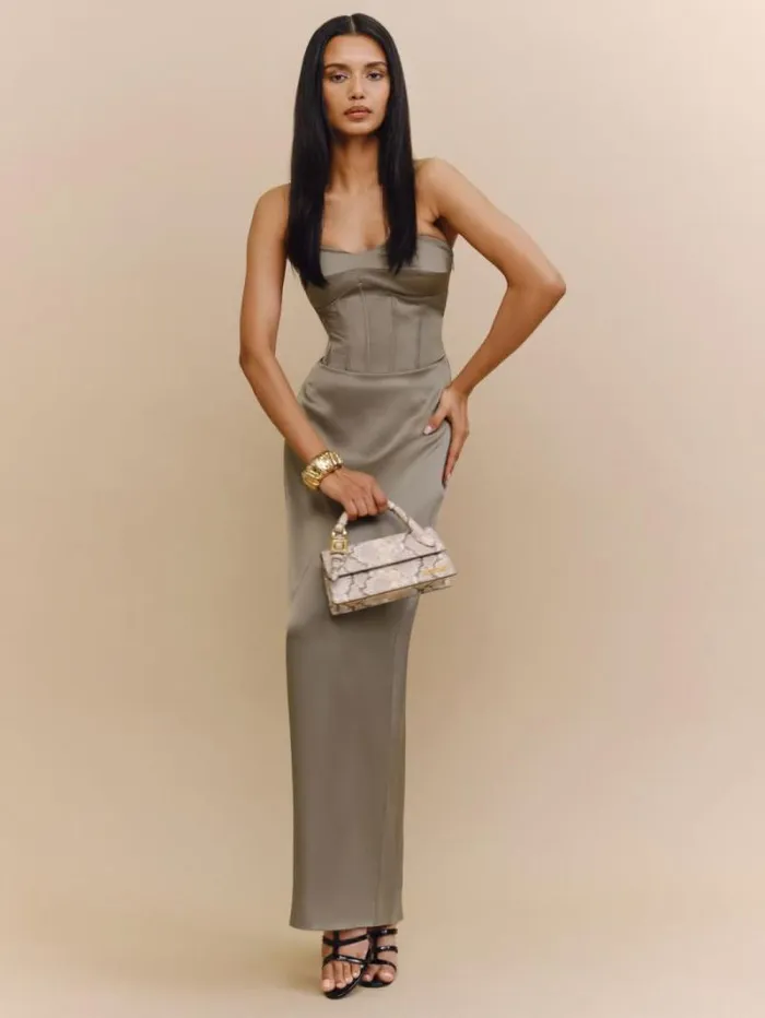 The Reformation Ariyah Satin Dress Taupe 8211 Weddings