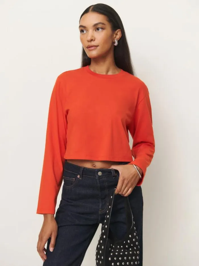 The Reformation Asher Cropped Oversized Longsleeve Tee Paprika 8211 Clothing