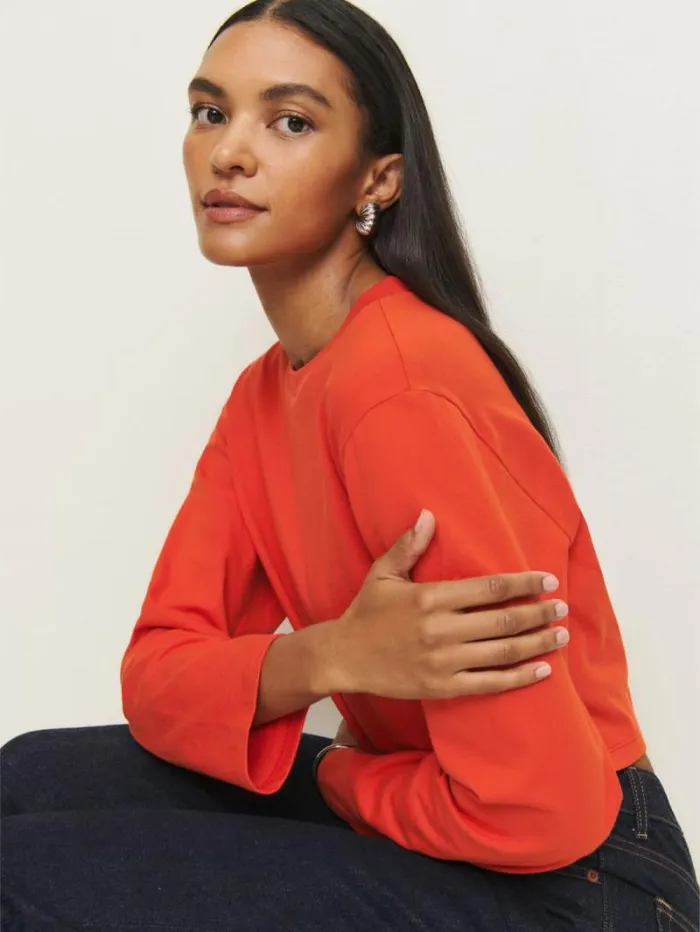 The Reformation Asher Cropped Oversized Longsleeve Tee Paprika 8211 Clothing